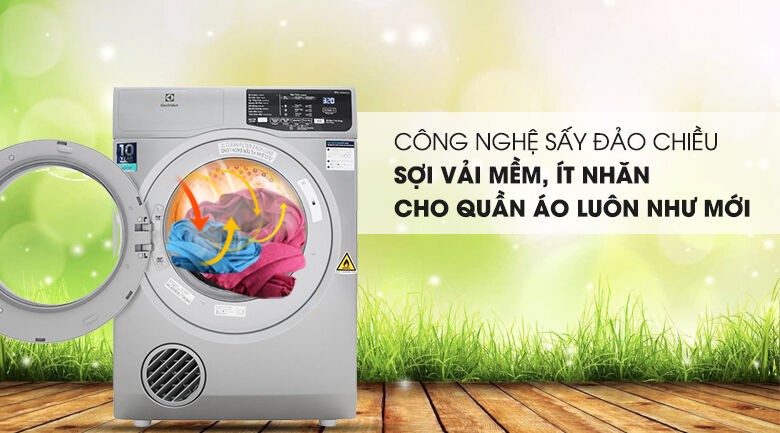 Sợi vải mềm mại, ít nhăn với công nghệ sấy đảo chiều - Máy sấy Electrolux 8 Kg EDV805JQSA sợi vải mềm mại, ít nhăn với công nghệ sấy đảo chiều - máy sấy electrolux 8 kg edv805jqsa