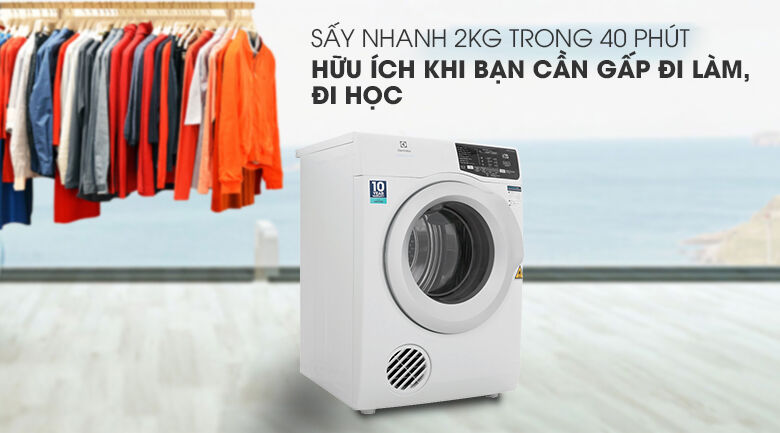 chức năng sấy nhanh 40 phút - máy sấy electrolux 8 kg edv805jqwa