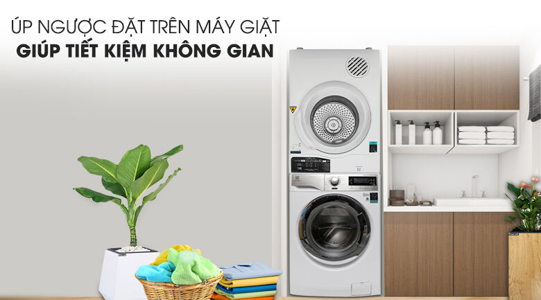 chồng ngược máy sấy lên máy giặt - máy sấy electrolux 8 kg edv805jqwa