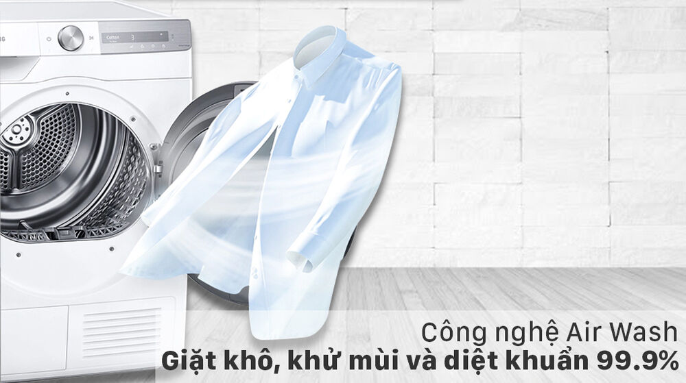 máy sấy bơm nhiệt samsung 9kg dv90t7240bh/sv - air wash