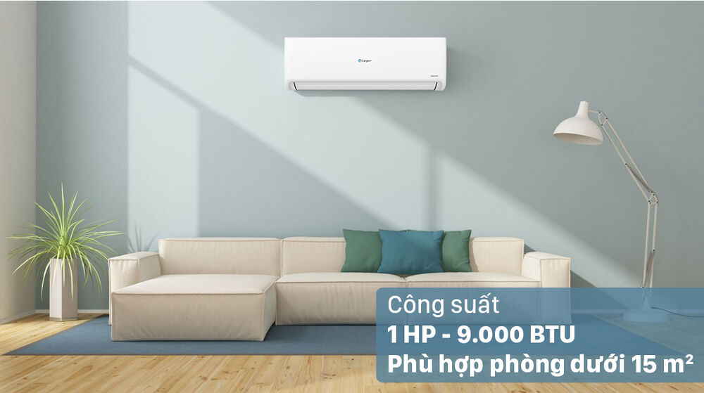 công suất 1 hp phù hợp với gian phòng dưới 15 m2, máy lạnh casper