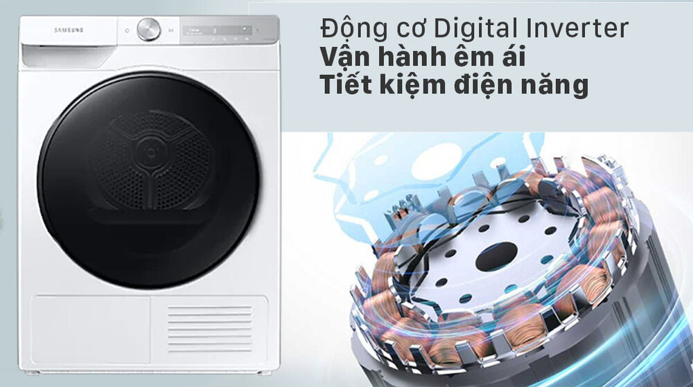 máy sấy bơm nhiệt samsung 9kg dv90t7240bh/sv - digital inverter