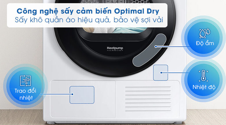 máy sấy samsung 9kg dv90ta240ae/sv - cảm biến