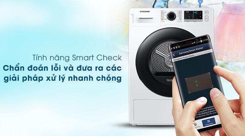 máy sấy samsung 9kg dv90ta240ae/sv - smart check