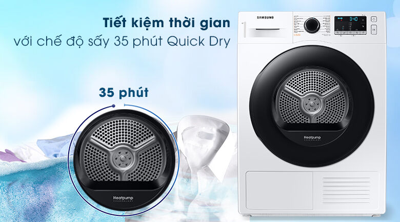 máy sấy samsung 9kg dv90ta240ae/sv - sấy nhanh 35 phút
