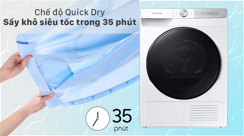 máy sấy bơm nhiệt samsung 9kg dv90t7240bh/sv - quick dry