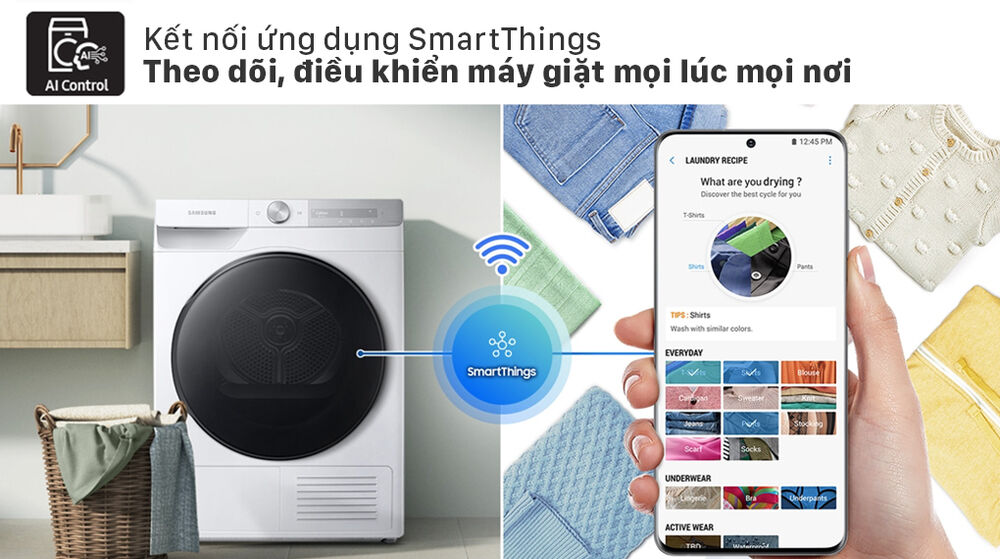 máy sấy bơm nhiệt samsung 9kg dv90t7240bh/sv - smartthings