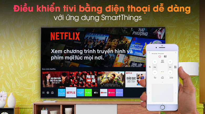 smart tivi samsung 4k 70 inch ua70au8100 - thoải mái điều khiển tivi bằng điện thoại với ứng dụng smartthings