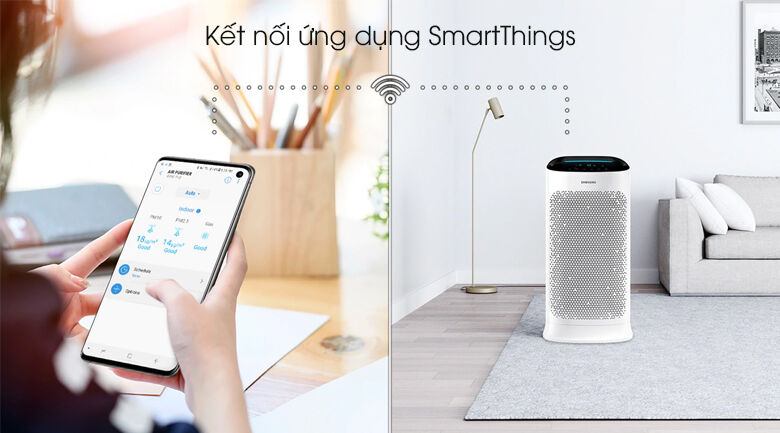 kết nối thông minh qua ứng dụng smartthings - máy lọc không khí samsung ax60r5080wd/sv