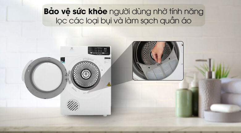 bảo vệ sức khỏe người dùng nhờ tính năng lọc bụi và làm sạch quần áo