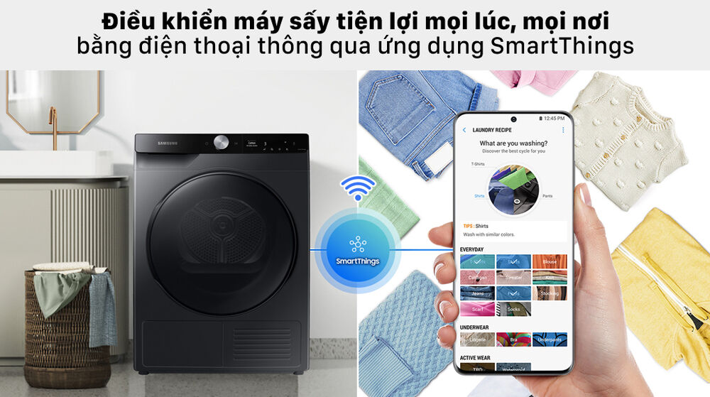 máy sấy samsung inverter 9 kg dv90t7240bb/sv - smartthings điều khiển, theo dõi máy giặt mọi lúc, mọi nơi tiện lợi
