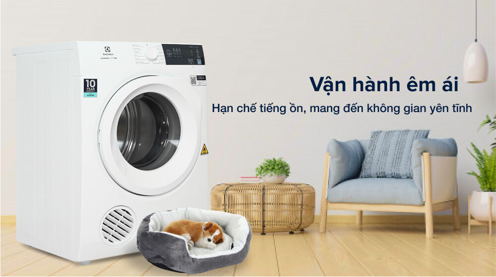 máy sấy thông hơi electrolux 7.5 kg edv754h3wb - vận hành êm ái, hạn chế tiếng ồn