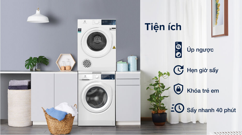 máy sấy thông hơi electrolux 7.5 kg edv754h3wb - tiện ích