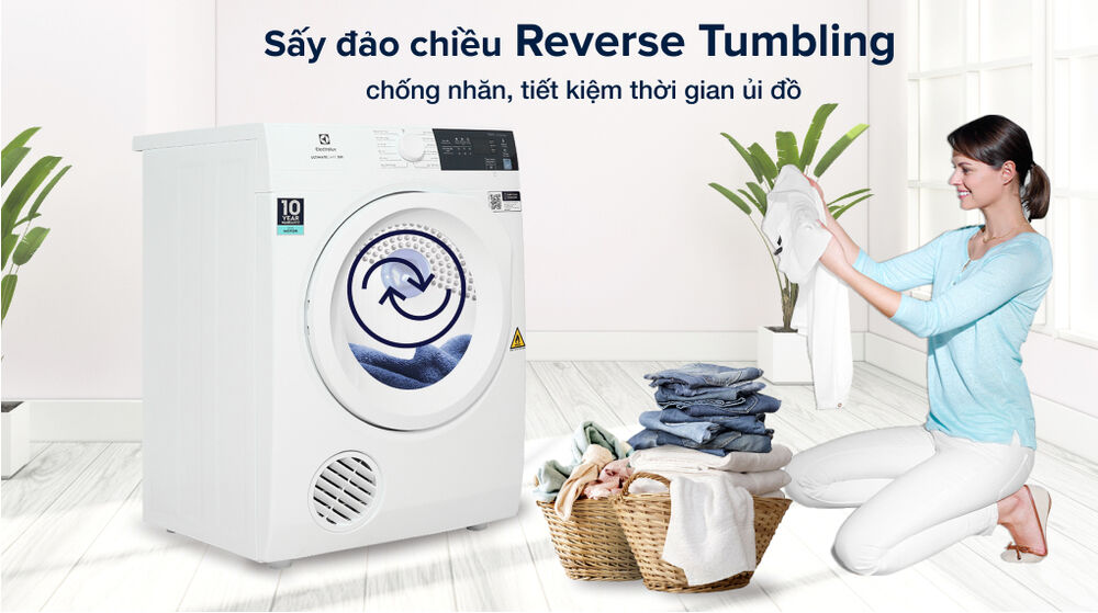 máy sấy thông hơi electrolux 7.5 kg edv754h3wb - sấy đảo chiều giảm nhăn