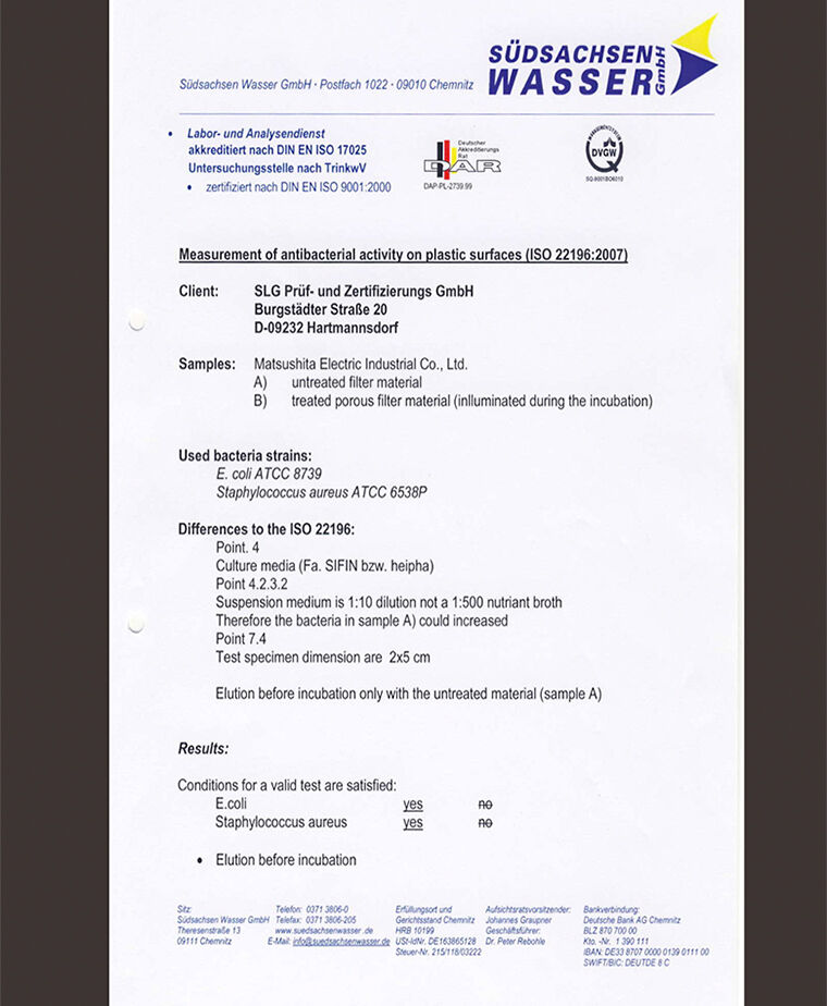 chứng nhận blue ag+ của panasonic