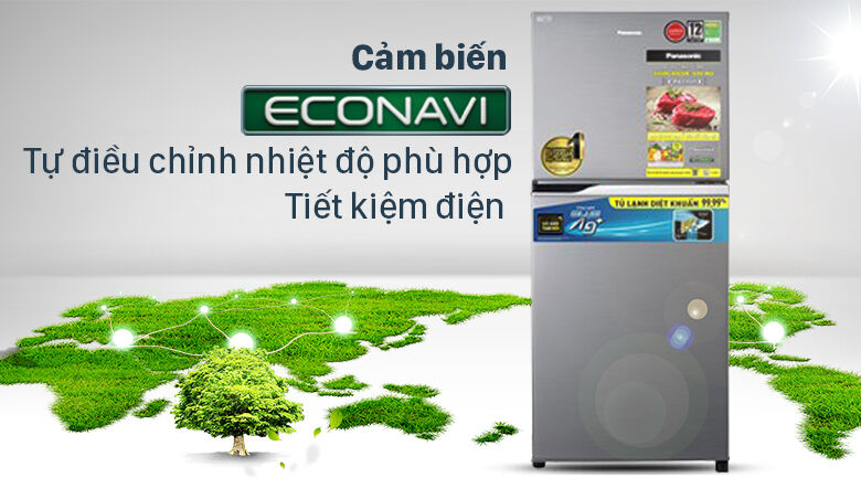 tủ lạnh panasonic inverter 234 lít nr-tv261apsv - cảm biến thống minh giúp tiết kiệm điện