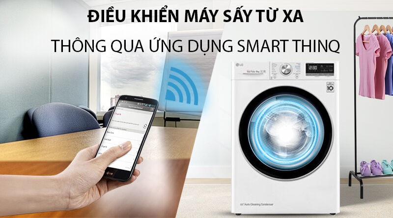 máy sấy lg 9 kg dvhp09w-điều khiển máy giặt từ xa tiện lợi với chức năng smart thinq