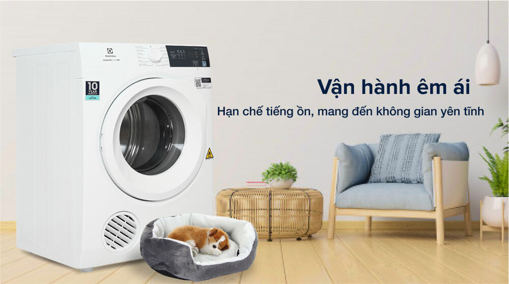 máy sấy thông hơi electrolux 8.5 kg edv854j3wb - vận hành êm ái