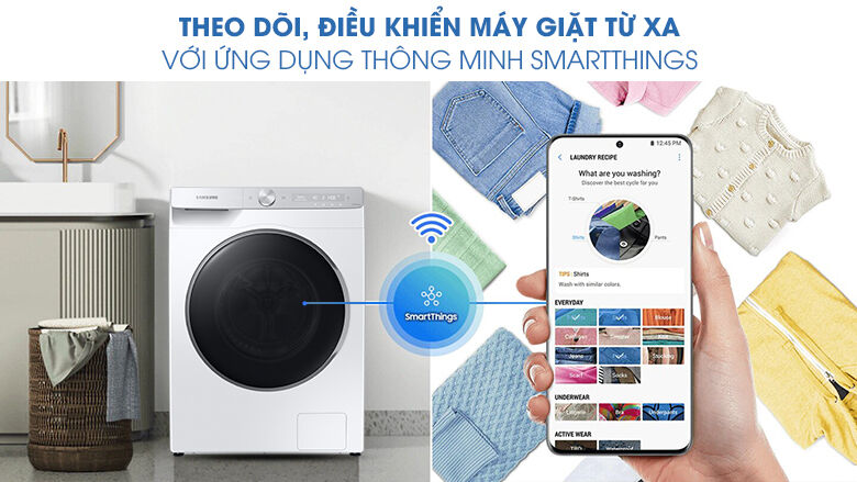 máy giặt samsung ai inverter 9kg ww90tp44dsh/sv - điều khiển từ xa smartthings