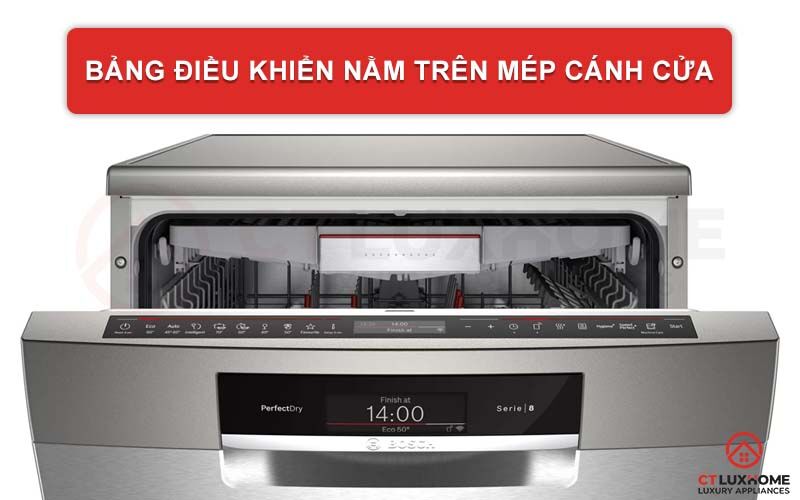 bảng điều khiển và màn hình hiển thị của máy rửa bát bosch sms8yci03e