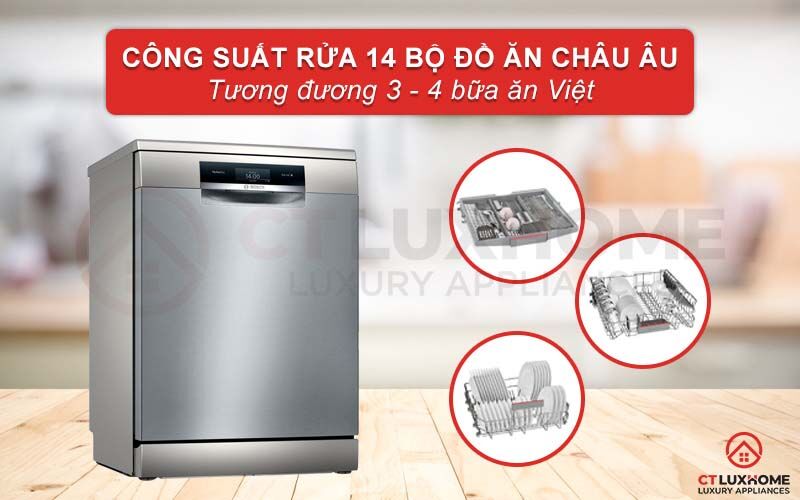 dung tích lớn, công suất rửa 14 bộ phù hợp gia đình 4-6 người