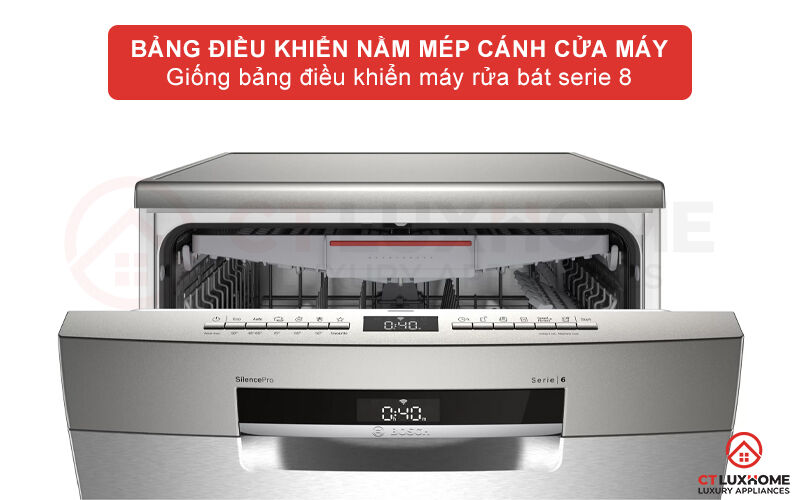 bảng điều khiển nằm mép cánh máy rửa bát bosch serie 6 sms6eci07e.