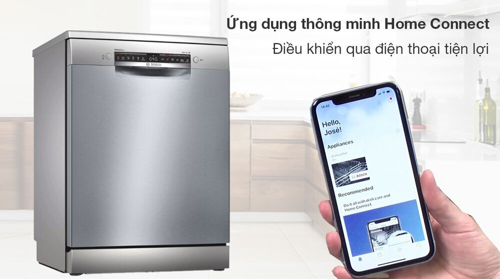 máy rửa chén bosch sms4eci14e - điều khiển qua điện thoại bằng ứng dụng home connect