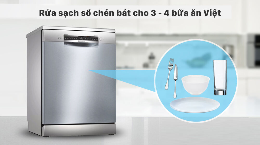 máy rửa chén độc lập bosch sms4hci48e - rửa được cùng lúc số chén bát cho 3 - 4 bữa ăn việt