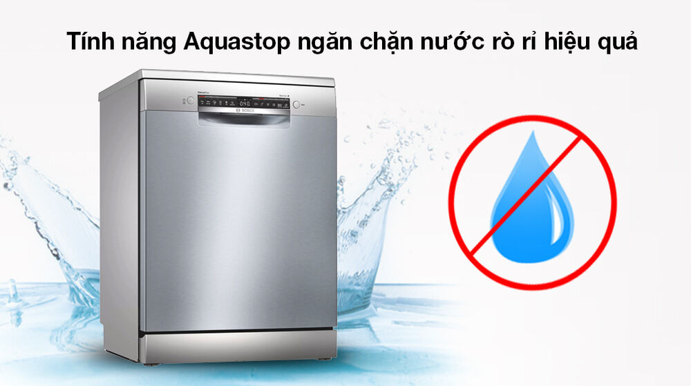 máy rửa chén độc lập bosch sms4hci48e - đảm bảo an toàn khi dùng với tính năng aquastop