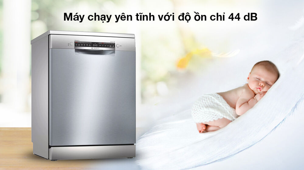 máy rửa chén độc lập bosch sms4hci48e - máy vận hành êm ái, với độ ồn chỉ 44 db