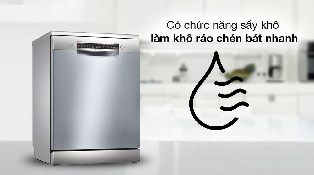 máy rửa chén độc lập bosch sms4hci48e - chức năng sấy khô làm khô chén bát nhanh hơn