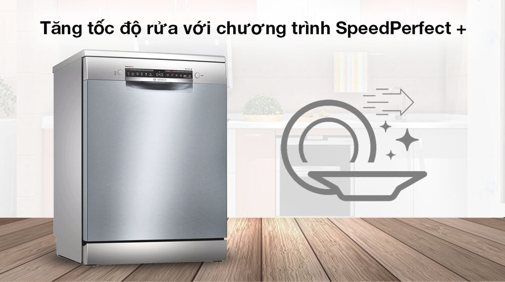 máy rửa chén độc lập bosch sms4hci48e - tăng tốc độ rửa với chương trình speedperfect +