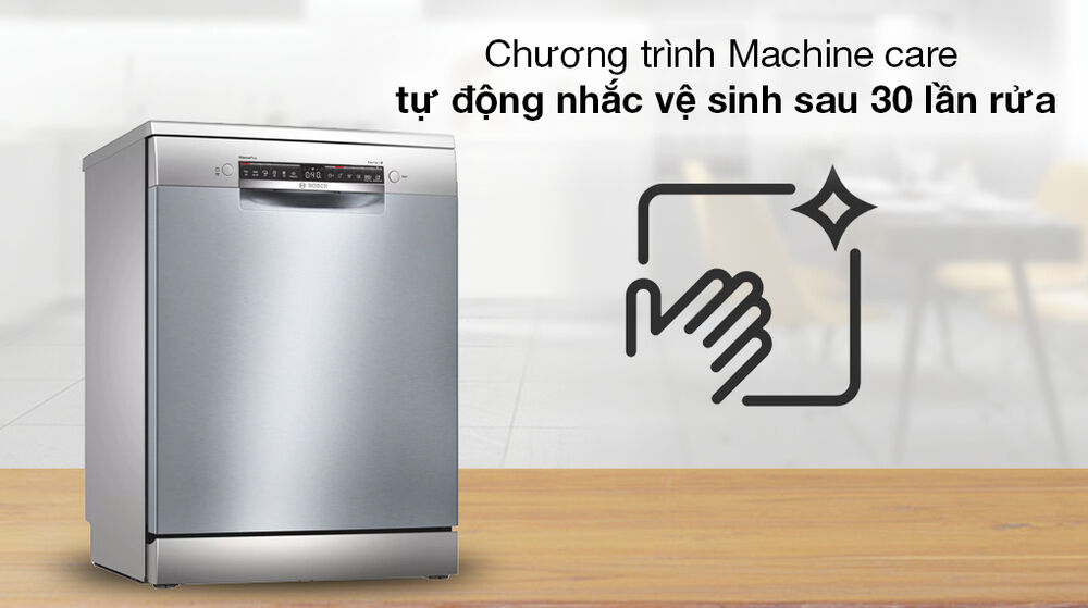 máy rửa chén độc lập bosch sms4hci48e - hỗ trợ chương trình machine care tự động nhắc vệ sinh sau 30 lần rửa