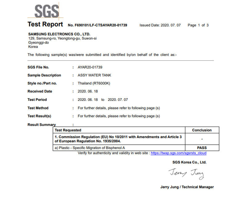 giấy kiểm chứng ngăn lấy nước bên trong với chất liệu nhựa không chứa chất bpa gây ung thư, kháng khuẩn, được cung cấp bởi tổ chức chứng nhận kiểm định chất lượng quốc tế sgs có trụ sở tại geneva thụy sĩ.