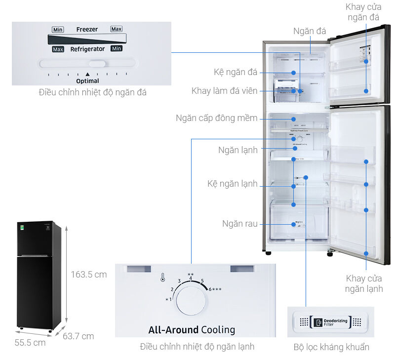 tủ lạnh samsung inverter 256 lít rt25m4032bu/sv