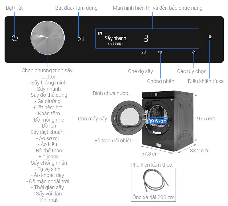 máy sấy bơm nhiệt samsung bespoke ai 17 kg dv17b9750cv/sv