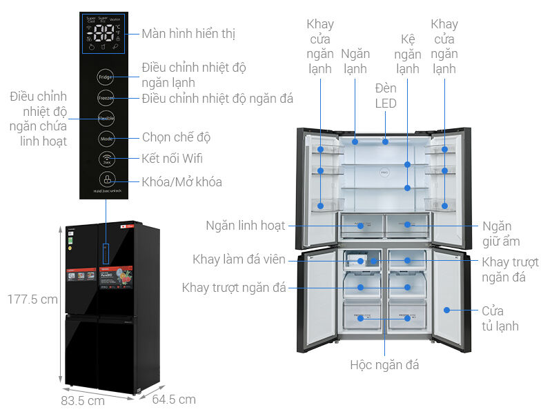 tủ lạnh toshiba inverter 474 lít multi door gr-rf611wi-pgv(22)-xk