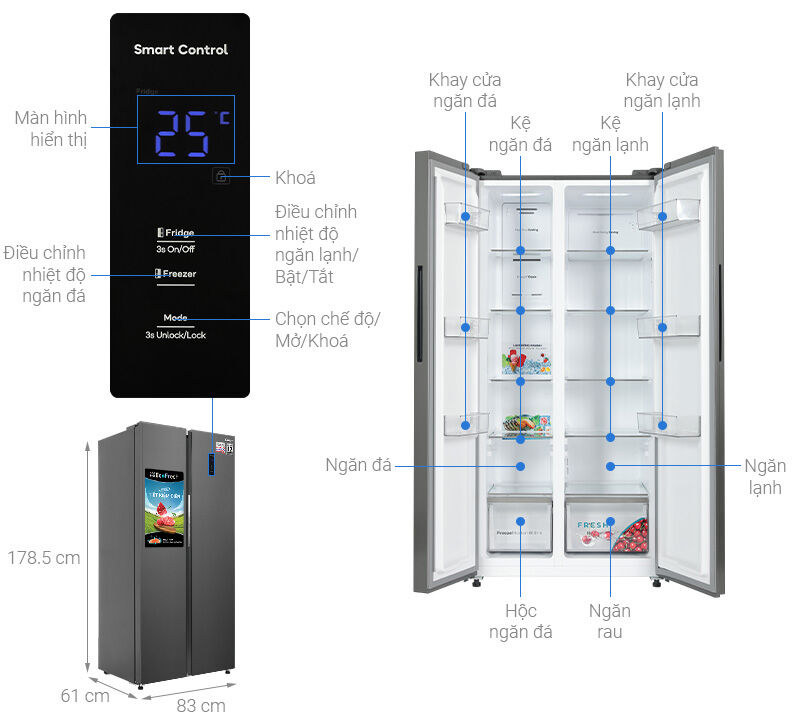 tủ lạnh casper inverter 458 lít side by side rs-460pg