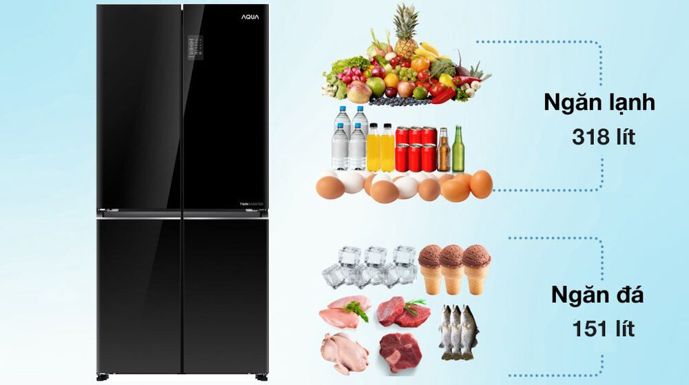 tủ lạnh aqua inverter 469 lít multi door aqr-m536xa(wgb) - dung tích