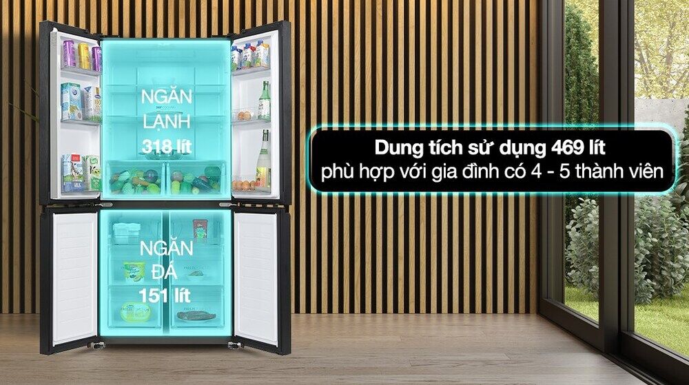 Tủ lạnh Aqua Inverter 469 lít Multi Door AQR-M536XA(GB) - Dung tích sử dụng tủ lạnh aqua inverter 469 lít multi door aqr-m536xa(gb) - dung tích sử dụng