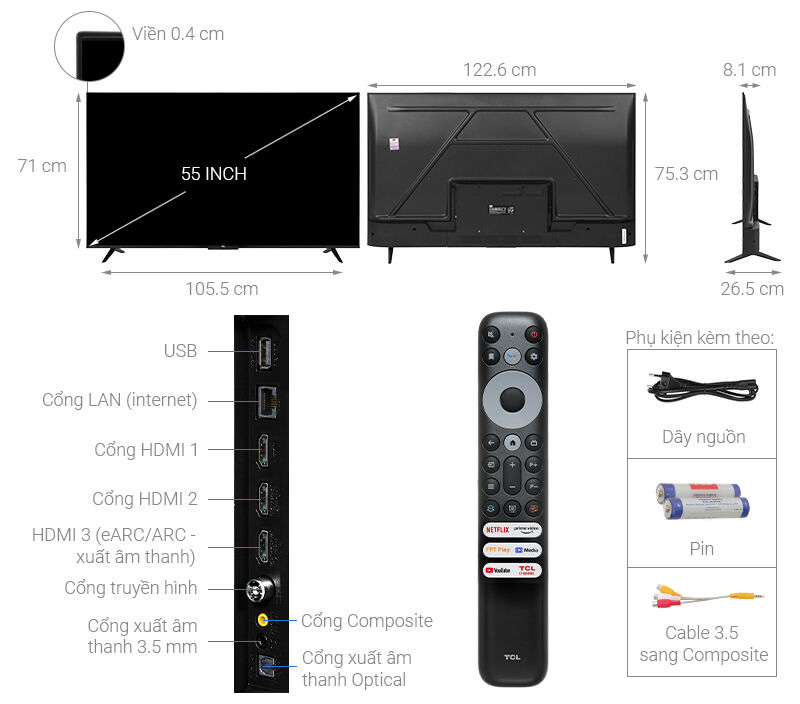 google tivi tcl ai 4k 55 inch 55p635
