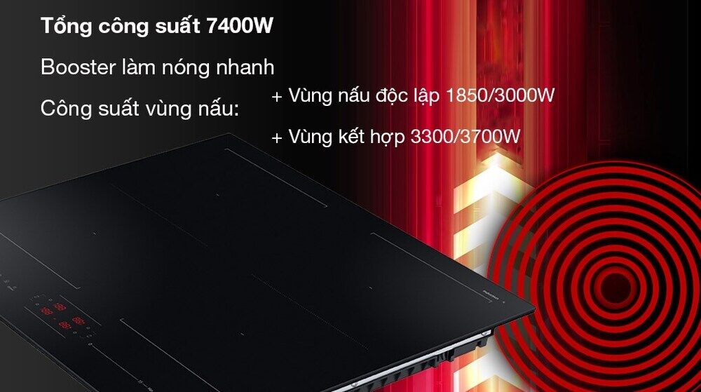 bếp từ 4 vùng nấu samsung nz64b5066fk/sv - công suất - kích thước vùng nấu