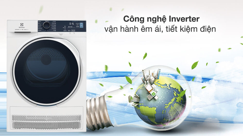 máy sấy ngưng tụ electrolux 8 kg edc804p5wb - động cơ - công nghệ tiết kiệm điện
