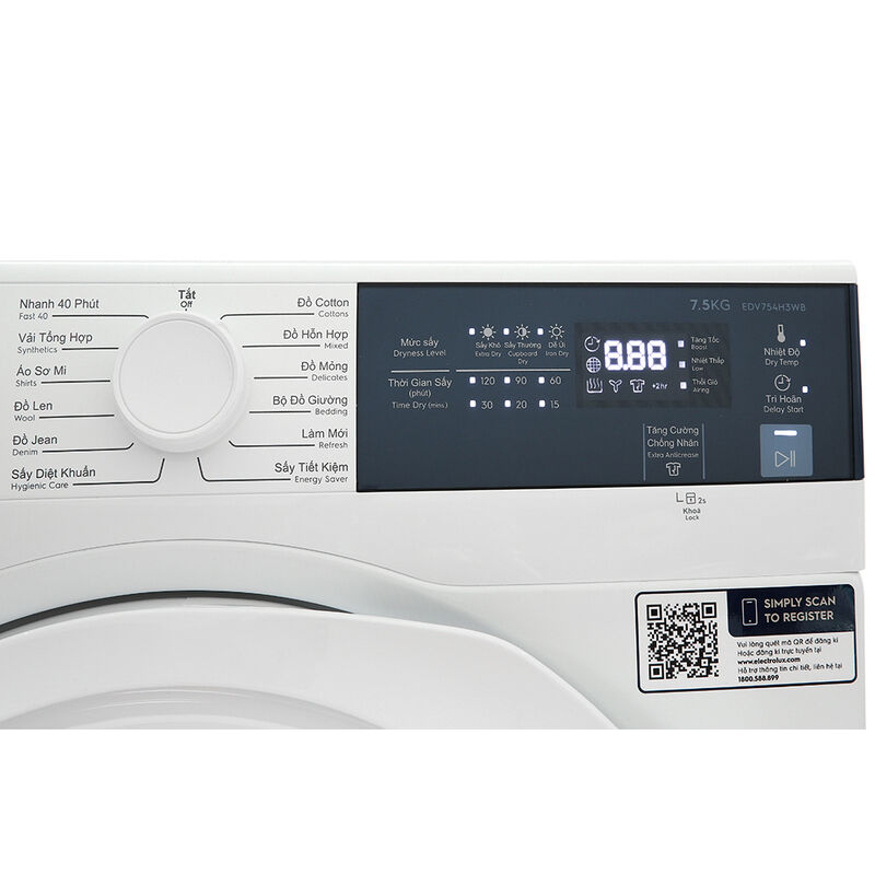 Máy sấy thông hơi Electrolux 7.5 kg EDV754H3WB