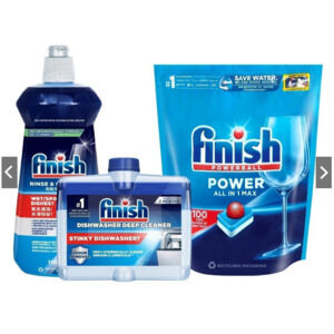 Túi 100Viên Rửa Bát Finish AllinOne+Nước Làm Bóng Finish 500ml+Dung Dịch Vệ Sinh Máy Finish 250ml