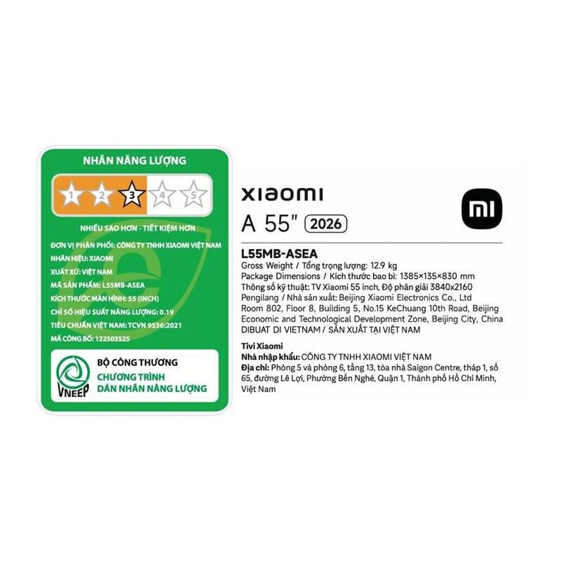 Google Tivi Xiaomi A 4K 55 inch L55MB-ASEA 2026